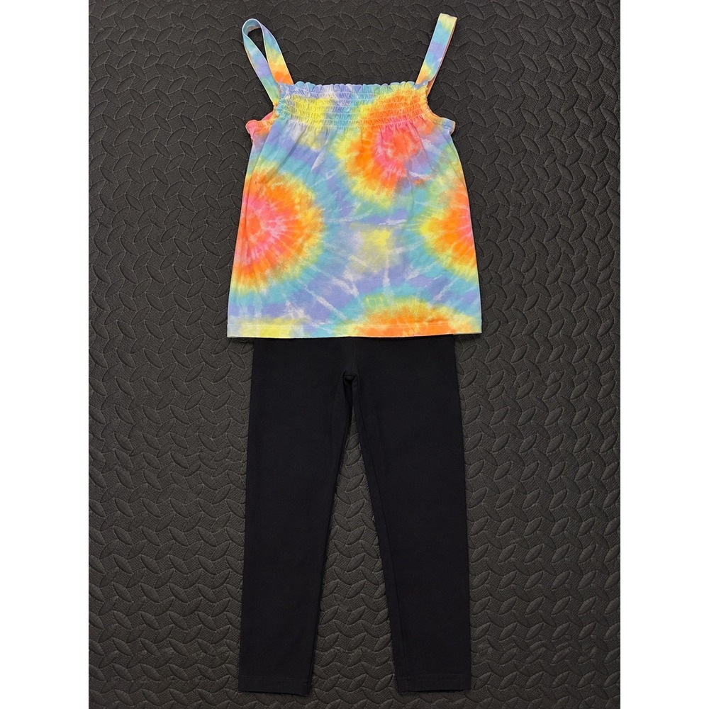 The Childrens Place Girls Tie Dye Cami Top and Black Leggings Set Size S 5/6
